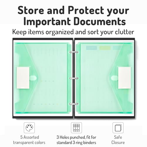 Forvencer Binder Pocket, 10 Pack Super Heavyweight Plastic Folders with Tight Closure, Binder Folders Side Loading, 3 Ring Binder Pocket, Binder Dividers with Pockets, Letter Size, Pastels Series - color: Fresh, size: 10 Pack