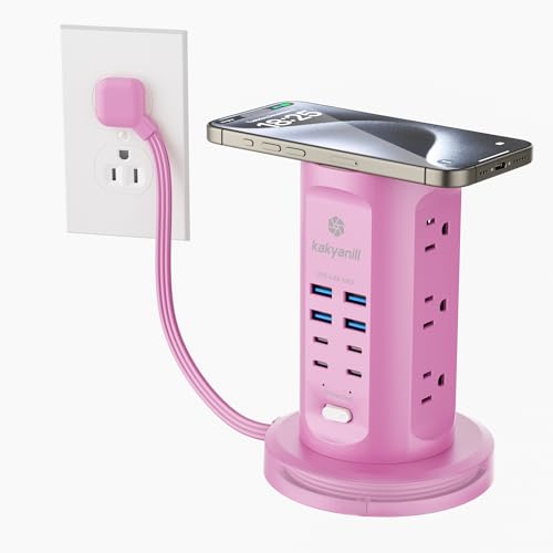 Power Strip Tower, kakyanill Surge Protector Tower 9 AC Outlets 8 USB (4 USB C), 6 Ft Retractable Extension Cord, Charging Station for Office Dorm Room, Purple - color: Purple, size: 24W