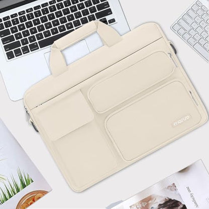 MOSISO Laptop Shoulder Bag 15.6 inch, 15-15.6 inch Computer Bag | Compatible with MacBook Pro 16 inch, HP, Dell, Lenovo with 2 Raised&1 Flapover&1 Horizontal Pocket&Handle&Belt, Sand - color: Sand, size: 16 inch