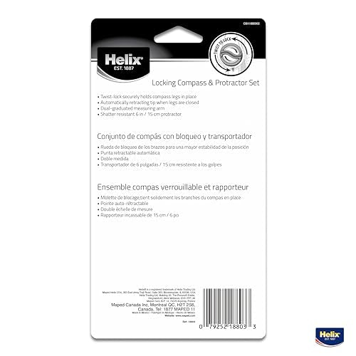 Helix - Plastic Locking Compass and Protractor - 2 Piece Set - Geometry, Drafting & Drawing