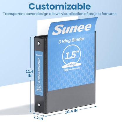 SUNEE 1.5 Inch Binders 3 Ring 4 Pack, PVC-Free Clear View 1 1/2 Inch Binders (Fits 8.5x11 Inches) for School, Office & Home Use, Black - color: Black, size: 1.5 Inch, style: 4 Pack