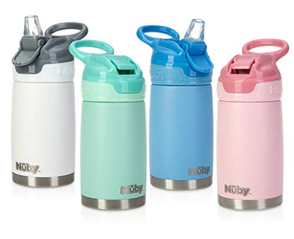 Nuby Thirsty Kids No Spill Flip-It Reflex Stainless Steel Travel Cup or Water Bottle - 10 Oz - 18+ Months - Pink - Back to School Essentials - size: 10.1 Ounces, style: Pink