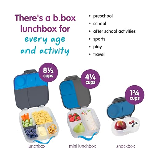 b.box Mini Lunch Box Kids | 4.25 Cup Leak Proof Bento Box for Kids Ages 3+ | 3 Compartment Snack Containers, School Lunch Container, Dishwasher Safe, BPA-Free, PFAS-Free - Blue Slate - color: Slate, size: 1-pack
