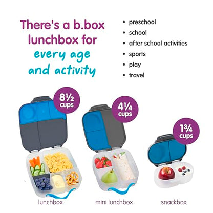 b.box Mini Lunch Box Kids | 4.25 Cup Leak Proof Bento Box for Kids Ages 3+ | 3 Compartment Snack Containers, School Lunch Container, Dishwasher Safe, BPA-Free, PFAS-Free - Blue Slate - color: Slate, size: 1-pack