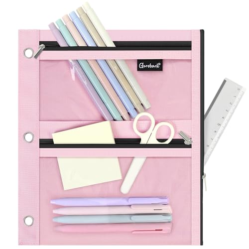 3 Ring Binder Pencil Pouch, 3-Pocket Zipper Pencil Case with Reinforced Grommets & Clear Window, Durable Pen Organizer for School Office Supplies Pink - color: Pink, size: PVC