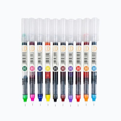 Multicolor Rollerball Pens Pack of 10 | 0.6mm Medium Fine Point | Smooth Writing Liquid Ink | Quick Dry | Non-Refillable Cap Pens for School, Office, Home, Journaling & Note Taking - color: Multicolour