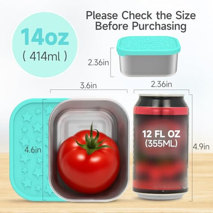 SOPHICO Stainless Steel 14 OZ Snack Containers for Kids，Food Storage Container with Silicone Lid - Perfect 304 Metal Toddler Lunch Box for Daycare and School, Leak Proof (MIX, 4 PACK) - color: 14oz, 4 Pack