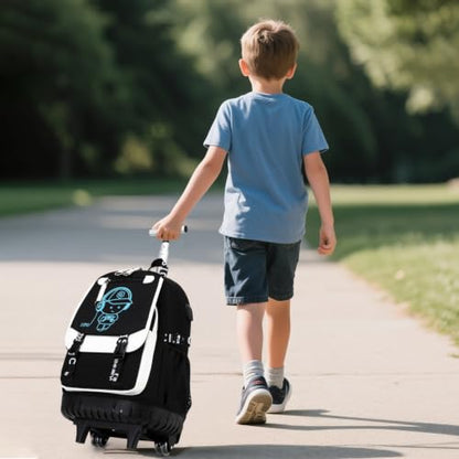 Bevalsa Rolling Backpack for Boys, Roller Backpack with Wheels, Wheeled School Bag with Sling Bag, Lunch Box & Pen Case for Kids Children Teens Elementary Middle Student Glow In The Dark - color: Black