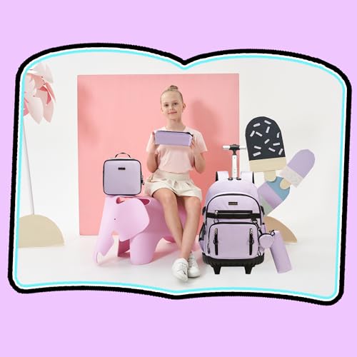 Meetbelify Rolling Backpack for Girls Boys Backpacks with Wheels Kids Carry on Luggage for Girls Boys - color: Girl Purple