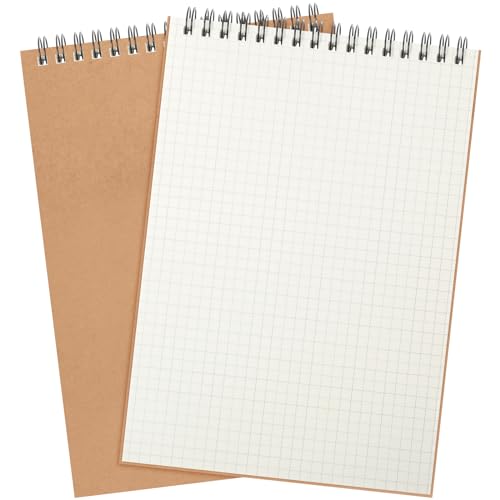 Engrowtic 2 Pack Graph Paper Spiral Notepad A5 Top Wirebound Notepad Grid Notebook Steno Pad Memo Notebook Grid Paper 140 Pages for Writing Sketching Drawing Office Supply (Kraft) - color: Brown
