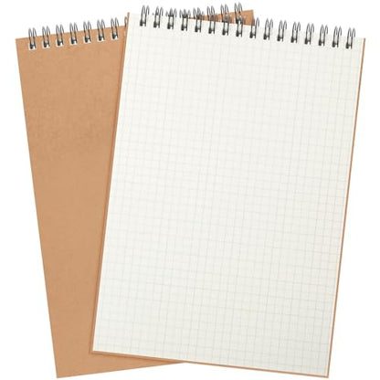Engrowtic 2 Pack Graph Paper Spiral Notepad A5 Top Wirebound Notepad Grid Notebook Steno Pad Memo Notebook Grid Paper 140 Pages for Writing Sketching Drawing Office Supply (Kraft) - color: Brown