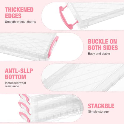 Gueevin 24 Pcs Large Capacity Plastic Pencil Box Clear Plastic Pencil Case Crayon Box with Snap Tight Lid Watercolor Pen Storage Brush Organizer Drawing Tools Container (Pink) - color: Pink
