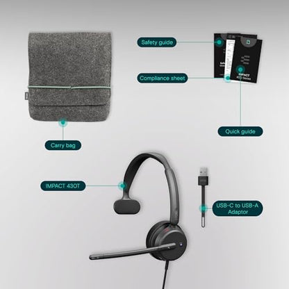 EPOS Impact 430T Mono USB C and USB A On-Ear Headset with Dual Noise-Canceling Mics, Microsoft Teams Certified, Plug-and-Play, Zoom Compatible, Ideal for Home Office & Business Calls - style: Mono, Team Certified