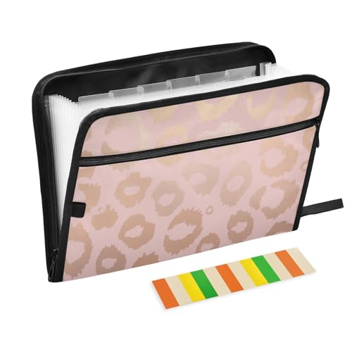 Metallic Rose Gold Animal Print Pattern Expanding File Folder with Sticky Labels, 13 Pockets Accordion File Folder Document Organizer Expandable Zip File Folder with Zipper Closure - color: Metallic Rose Gold Animal Print Pattern