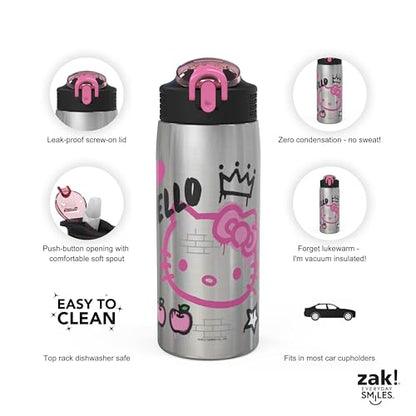 Zak Designs Sanrio Water Bottle for Travel and At Home, 19 oz Vacuum Insulated Stainless Steel with Locking Spout Cover, Built-In Carrying Loop, Leak-Proof Design (Hello Kitty) - color: Hello Kitty