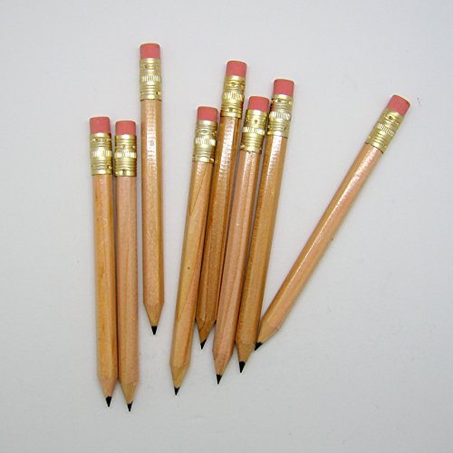 Express Pencils Natural Golf Pencils with Eraser - Half, Pew, Short, Mini, Small, Non Toxic - Hexagon, Sharpened, #2 Pencil, Color - Natural, Pkg of 36 Pocket Pencils