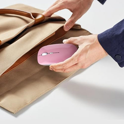 Wireless Bluetooth Mouse, Rechargeable, LED, Silent, Ultra-thin Design (Bluetooth 5.2 and 2.4GHz USB Receiver) | Portable Computer Mouse for Laptops, iPads, MacBooks and Apple Devices (Rose gold) - color: Rose gold