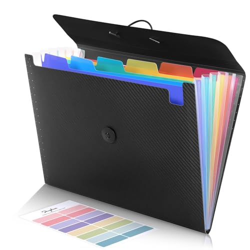 SKYDUE Accordion File Organizer, Expanding File Folder with 7 Pockets, Portable Receipt Paper Bill Document Organizer, Letter/A4 Size Filing Folder School Office Supplies, Black - color: Black-c