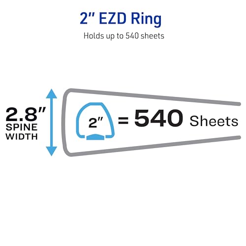 Avery Heavy-Duty View 3 Ring Binder, 2 Inch One Touch EZD Rings, 540-Sheet Capacity, 2.8 Inch Wide Spine, Customizable Clear Cover and Spine, 1 Green Binder (79683) (Pack of 6) - size: 2" (Pack of 6)