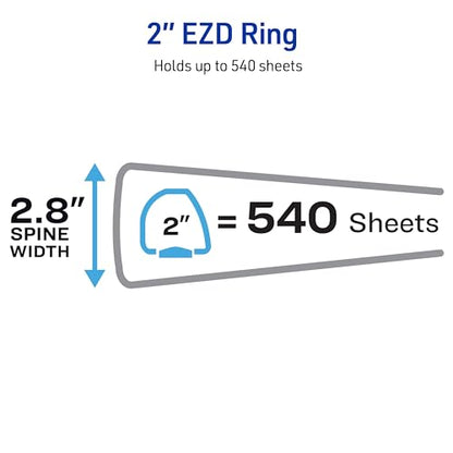 Avery Heavy-Duty View 3 Ring Binder, 2 Inch One Touch EZD Rings, 540-Sheet Capacity, 2.8 Inch Wide Spine, Customizable Clear Cover and Spine, 1 Green Binder (79683) (Pack of 6) - size: 2" (Pack of 6)