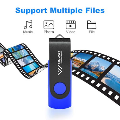 64GB USB 2.0 Flash Drives Thumb Drive Memory Stick Jump Drive Swivel Design, (2 Pack Tow Colors: Black Blue) - color: 64GB Black Blue