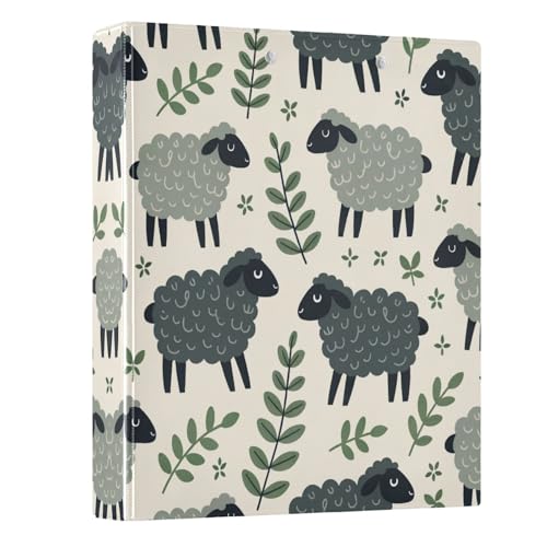 3 Ring Binder with Clipboard, D Rings Holds 200 Sheets, Heavy Duty Binders Folder for School Office, Waterproof PVC Cover with 3 Interior Clear Pockets, Darkgray Sheeps