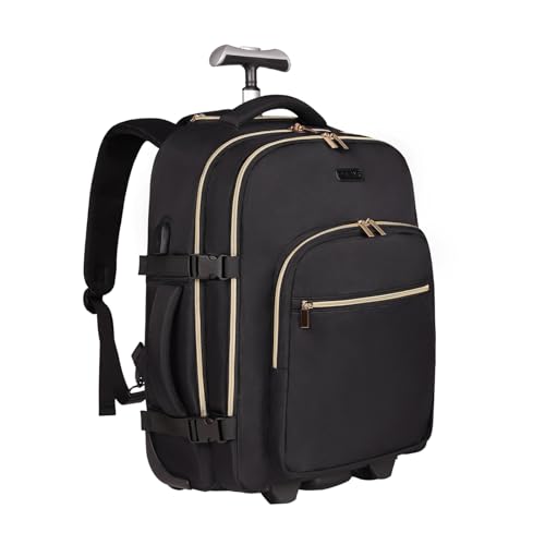 DEVPNR Rolling Backpack for Women, Travel Backpack with Wheels | 17 Inch Wheeled Roller Laptop Bag for Adults, Carry On Underseat Luggage for College Business Work Overnight Travel - color: Elegant Black