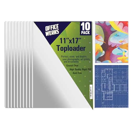 Performore 11" x 17" Heavy Duty Rigid Print Crystal-Clear Protectors Sheet Toploader Frame - Hold, Protect, Store, Display Photographs, Prints, Documents, and Page Protectors (10 Pack) - style: 10-Pack