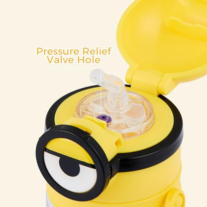 MINISO Minions Insulated Water Bottle with Straw 20 oz Travel Tumbler with Lid Holder Compatible Cup BPA-Free Bottle with Strap for Boys Girls and Kids School Office Home