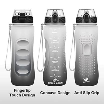 Kids Water Bottle, 24 oz Tritan BPA-Free, Leak Proof, White Black | Motivational Time Markers, Straw Lid, Wide Mouth, for Home, School & Summer Camp-1 Lid Included - color: White Black