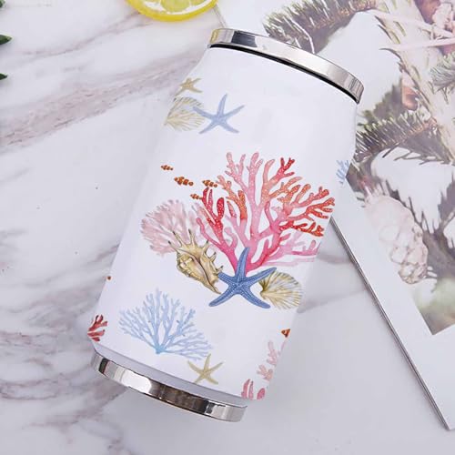 Ocean Corals 14oz Stainless Steel Tumbler with Lid & Straw-Double Wall Vacuum Insulated Travel Mug Summer Shell Starfish Marine Life Water Bottle Coffee Beverage Drinks Cup - size: 14 Ounces