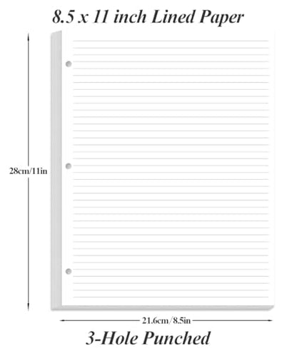(3-Pack) 3-Hole Line Paper Refills, Letter Size Loose-Leaf Paper, 300 Sheets/600 Pages, 100gsm White Paper, 8.5'' x 11'' - size: 300 Sheets, style: 3-Hole