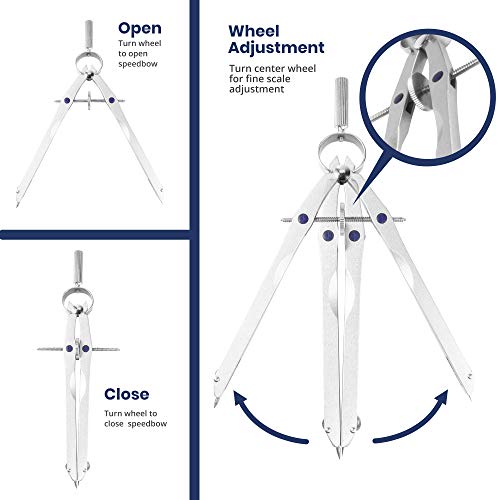 Pacific Arc Metal Professional Compass, Perfect Spring Bow Compass for Math, Geometry, or Drafting, Up to 8" Diameter Large, Comes with Lead and Lock - style: Spring Bow