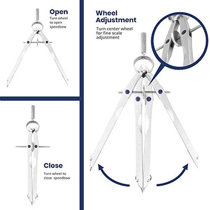 Pacific Arc Metal Professional Compass, Perfect Spring Bow Compass for Math, Geometry, or Drafting, Up to 8" Diameter Large, Comes with Lead and Lock - style: Spring Bow
