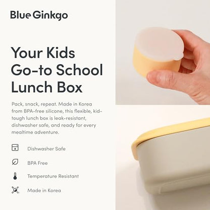 BLUE GINKGO Bento-Style Silicone Lunch Box Set, Grey Made in Korea | Leak-Resistant. Microwave Safe. Dishwasher Safe. - color: Gray