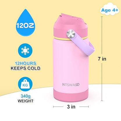 Kids Insulated Water Bottle with Straw,12 oz Kids Cups with Stainless Steel Leak Proof for School Daycare Boys Girls(Pink) - color: A13.Pink, style: 1Pack