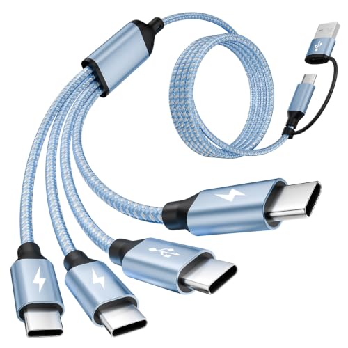 USB C Splitter Multi Charging Cable,USB A/C to USB C Charging Cord,USB C to USB C Cable,4 in 2 Multi Charger Cord with 4 Type-C Connectors Compatible with iP16/15/Cell Phones Tablets and More. - color: Blue, size: 1Pack5FT