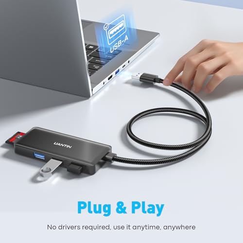 UANTIN USB Hub for Laptop | 5-Port USBA Splitter with 3*USB-A 3.0 and SD/TF Card Reader 2FT Braided Nylon Cable, Multi-Port USB Extender for PC, MacBook, Mac mini, Surface, Desktop