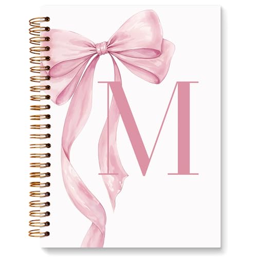 JXREQ Coquette Pink Bow Personalized Notebook, Initial Letter M Monogram Journal, Preppy Girly Ribbon Bow Journal, Monogrammed Gifts for Women, Aesthetic Spiral Notebook 5.5x8.3 - color: Mpink