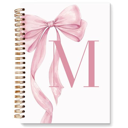 JXREQ Coquette Pink Bow Personalized Notebook, Initial Letter M Monogram Journal, Preppy Girly Ribbon Bow Journal, Monogrammed Gifts for Women, Aesthetic Spiral Notebook 5.5x8.3 - color: Mpink