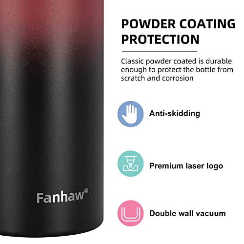 Fanhaw 24 Oz Kids Insulated Stainless Steel Water Bottle with Straw Lid, Leakproof & Anti-Dust Everyday Use Bottle for School, Women & Men, Back to School Essentials (Red Black) - color: Red Black, style: 24 Ounces