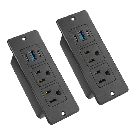 2 Pack Recessed Power Strips USB, 20W Fast Charging Furniture Outlets - 2 AC & 3 USB (2 USB-C + 1 USB-A) for Desk, Bedside, Drawer - Space-Saving, 3FT Cord, Black - color: Black-2Pack, size: 3 FT