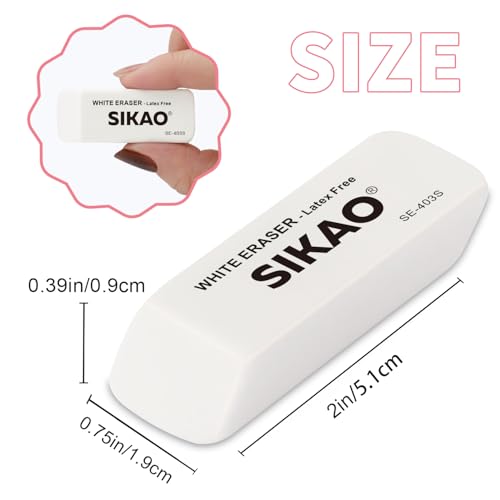 White Erasers, 12 Pack Pencil Erasers | Latex-Free & Smudge-Free Beveled Rubber Erasers for School Supplies, Classroom, Tests & Homework - style: White