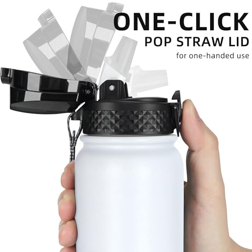 Fanhaw 20 Oz Kids Insulated Stainless Steel Water Bottle with Straw Lid, Leakproof & Anti-Dust Everyday Use Bottle for School, Women & Men, Back to School Essentials (White Black) - color: White Black, style: 20 Ounces