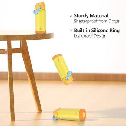 18oz Kids Insulated Water Bottle with Straw Lid & Silicone Handle,Kids Leak Proof Water Bottle for School Boys Girls,Double Wall Vacuum Stainless Steel with Non-slip Silicone Base(Yellow) - color: Yellow, size: 18 Ounces