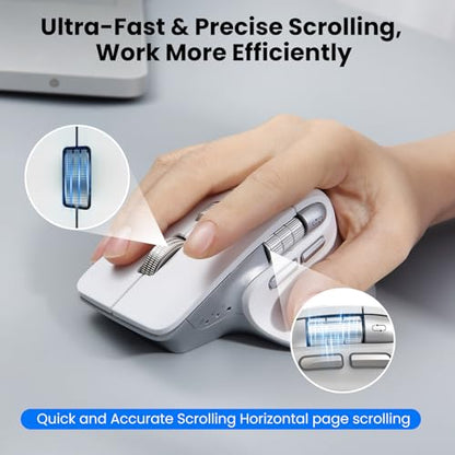 CITLLA Wireless Bluetooth Mouse, Ergonomic Rechargeable Silent Mouse with Multi-Device, Adjustable DPI, Flying Scroll & Thumb Wheel, Bluetooth Mice for Laptop, Computer, Tablet, Smartphone (White) - color: White