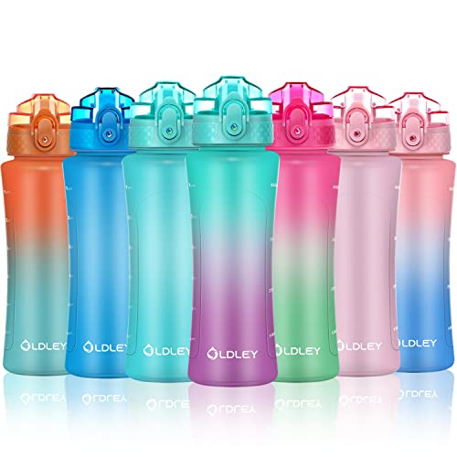 OLDLEY Kids Water Bottle with Straw 15 oz BPA-Free Leak-Proof Motivational Water Bottles with Time Marker for School Sports Travel Gym, Easy to Use for Girls Goys, 1 Straw Lid, Mint Purple - color: Mint Purple, style: Straw Lid