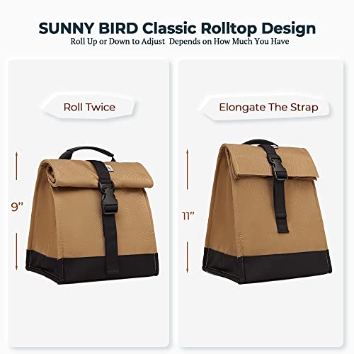 SUNNY BIRD Insulated Lunch Bag Rolltop Lunch Box (Brown) - color: Brown