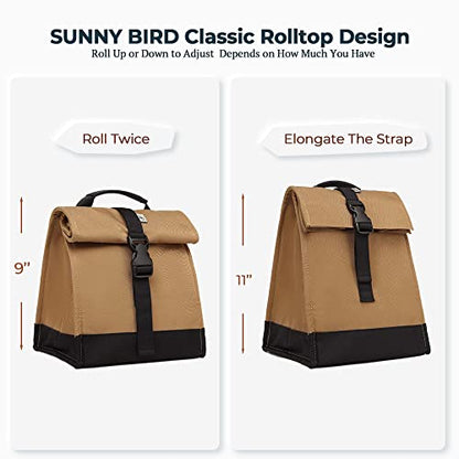 SUNNY BIRD Insulated Lunch Bag Rolltop Lunch Box (Brown) - color: Brown