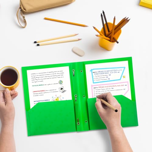 ViVin Plastic Folders with Pockets and Prongs,24 Pack,Heavy Duty 2-Pocket File Folder with 3 Fasteners,Fits Letter Size Paper,for School Home and Office(Bight Green) - color: Bight Green, size: 24 PACK